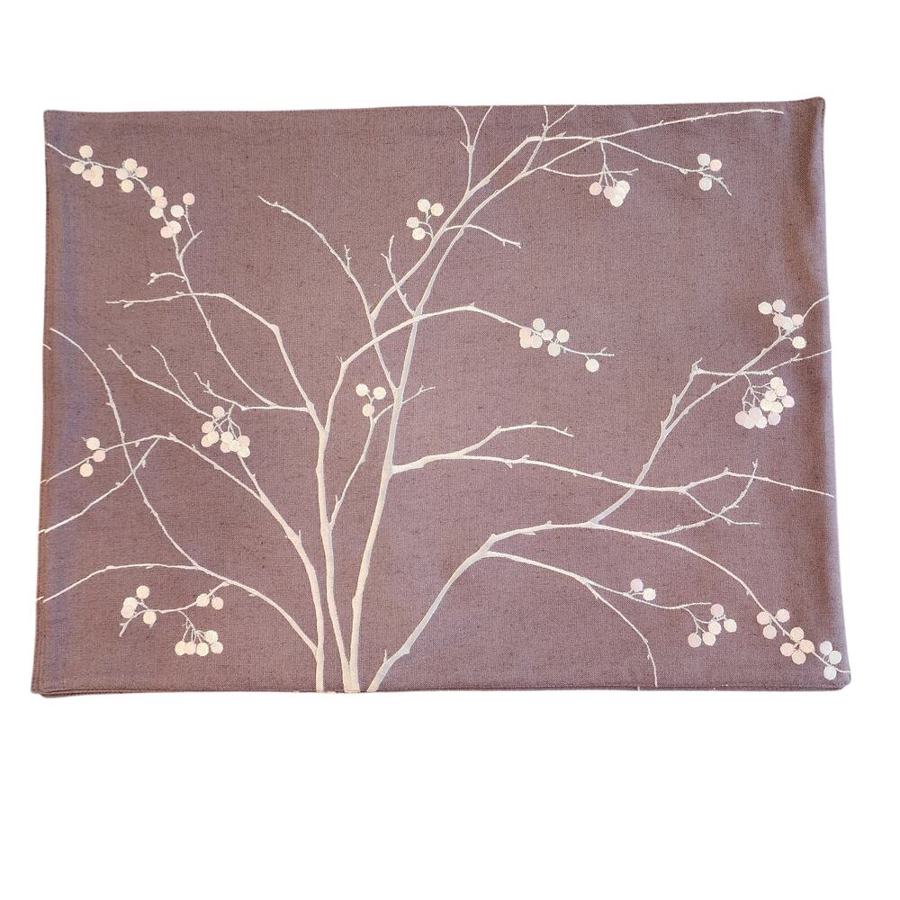 NEW Crate & Barrel Karina Placemats Set of 8 Embroidered Taupe Ivory